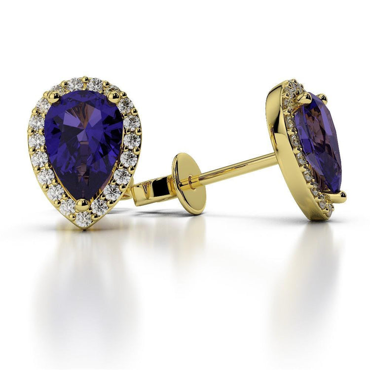 Tanzanite Violette Taille Poire Gemstone Earring en Or Jaune 14 Carats – vue principale