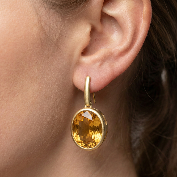 Citrine Ovale Gemstone Earring en Or Jaune 14 Carats – vue de profil