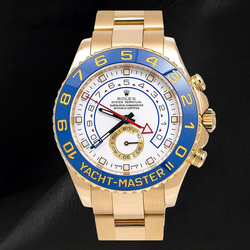 Rolex Yacht-Master II 116688 Cadran Blanc 44 mm Lunette en Céramique Bleue Montre en Or Jaune 18 carats