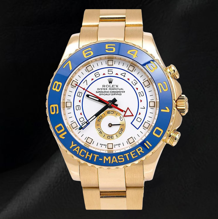 Rolex Yacht-Master II 116688 Cadran Blanc 44 mm Lunette en Céramique Bleue Montre en Or Jaune 18 carats