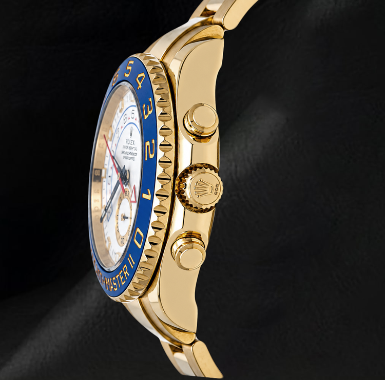 Rolex Yacht-Master II 116688 Cadran Blanc 44 mm Lunette en Céramique Bleue Montre en Or Jaune 18 carats