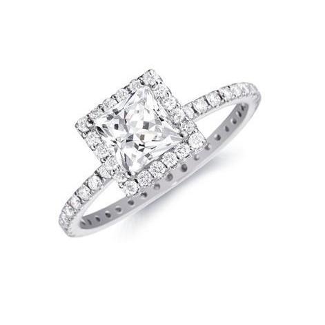 Bague de Fiançailles Halo Or Blanc 14 Carats avec Brillant – vue principale