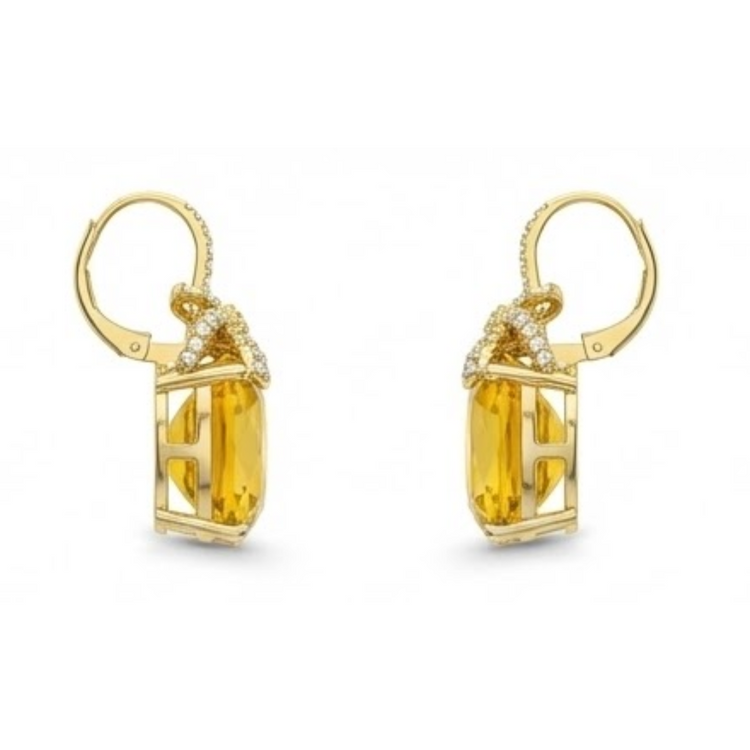 Citrine Coussin Gemstone Earring en Or Blanc 14 Carats – vue de face