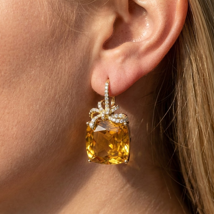Coussin Citrine bague en Or Blanc 14 Carats – vue de profil