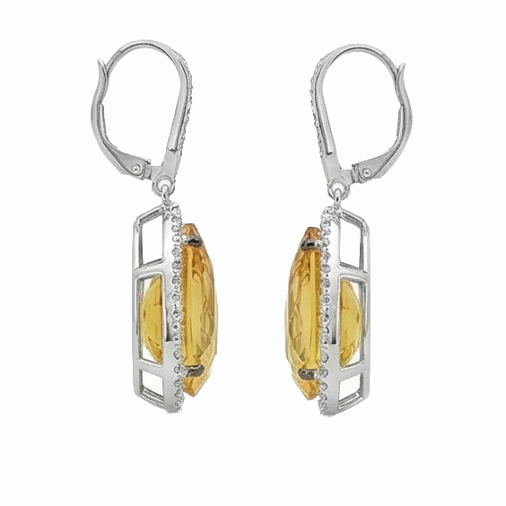Citrine Taille Poire Gemstone Earring en Or Blanc 14 Carats – vue de côté