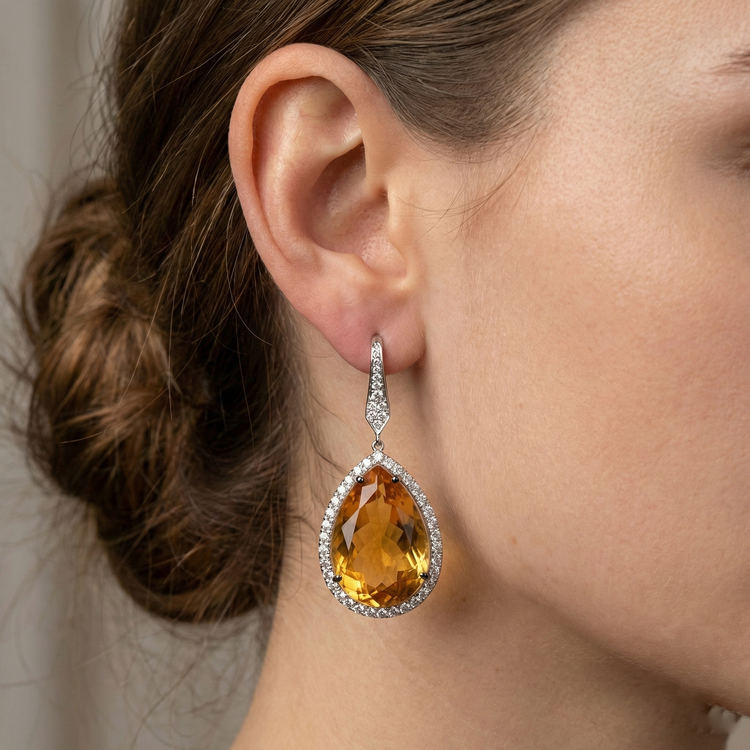 Exquis Citrine Gemstone Earring 48,88 carats – vue de profil
