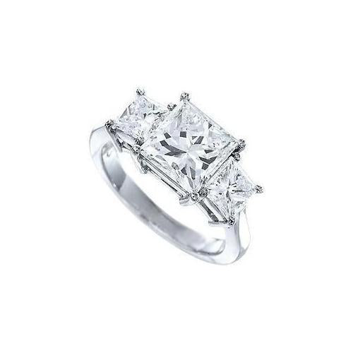 4.01 Carats Bague Réel Diamant Taille Princesse Trois Pierres Véritable