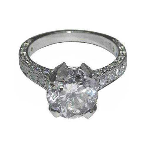 4.01 Ct. Bague Solitaire Ronde Brillante Pavée De Véritable Diamants WG Avec Accents