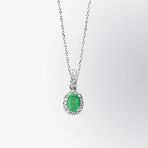 4.05 Carats Emeraude Vert Et Diamant Gemme Pendentif Or Blanc 14K