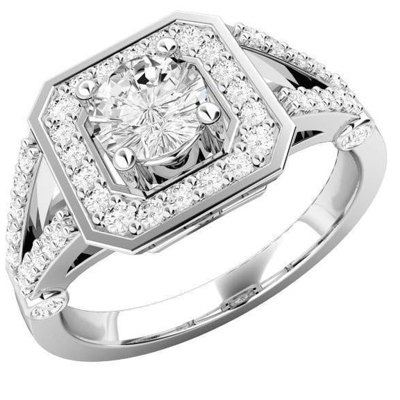 4.15 carats Halo Réel Diamond Split Shank Bague de fiançailles Or blanc 14K