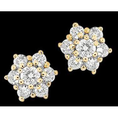 4.2 Ct. Paire de Boucles d'Oreilles Clous Or Jaune Réel Diamant Rond