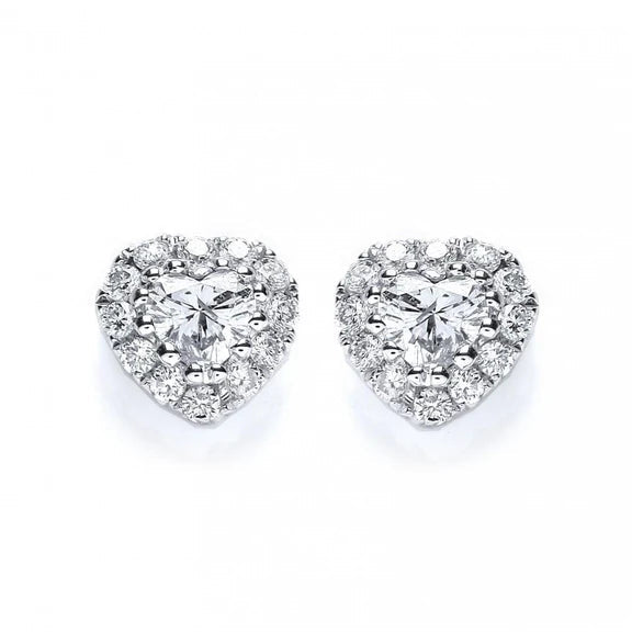 4.20 Carats Boucles D'oreilles Clous Cœur Et Réel Diamant Rond Dame Or Blanc 14K