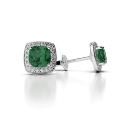 4.20 Carats Boucles D'oreilles Cushion Emeraude Vert Et Diamants Halo