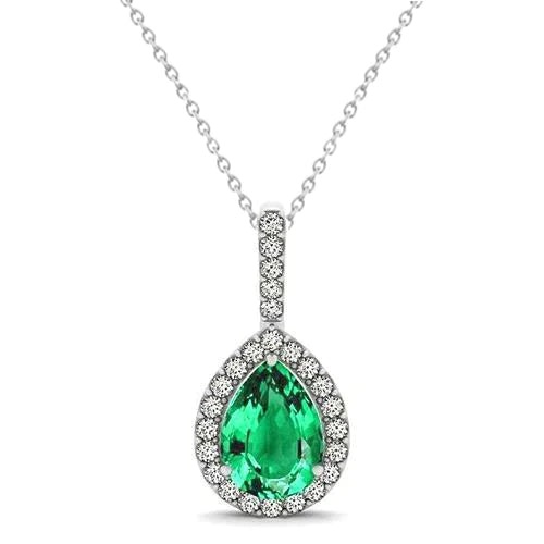 4.25 carats poire émeraude Vert avec pendentif diamant or blanc 14K pierre précieuse