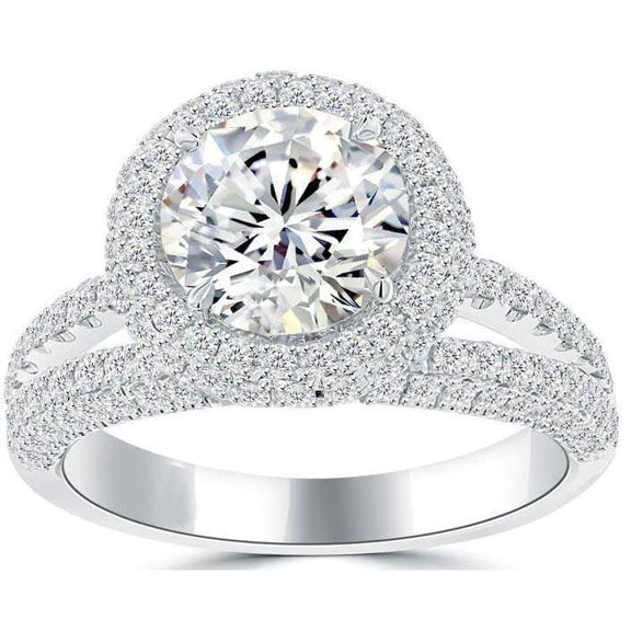 4.35 Carats Bague Halo De Réel Diamants En Or Blanc 14 Carats