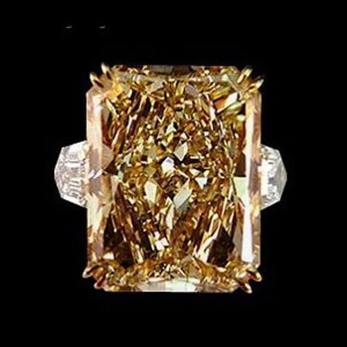 4.40 carats. Bague Réel Diamant Champagne Radiant Or Jaune 14K Nouveau