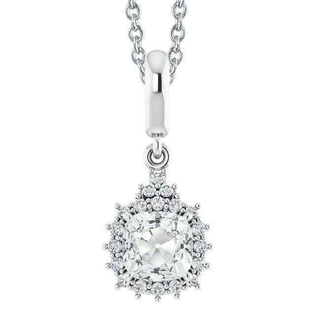 4.50 Carats Coussin Vieux mineur Femme Pendentif Réel Diamant Or Blanc 14K