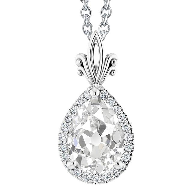 4.50 carats Halo Véritable Diamond Pendentif Poire Old Cut Slide Prong Set