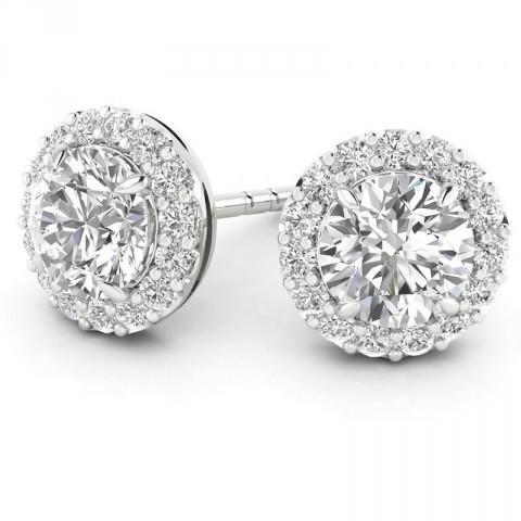 4.60 Carats Boucles D'oreilles Naturel Diamants Coupe Ronde Etincelante Halo Or Blanc