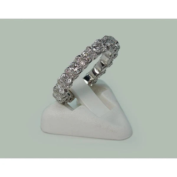 4.68 Carats Bague Éternité Réel Diamants Brillants Ronds Or Blanc 14K