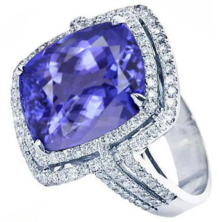 naturel round tanzanite 5.01carats bague angle de côté