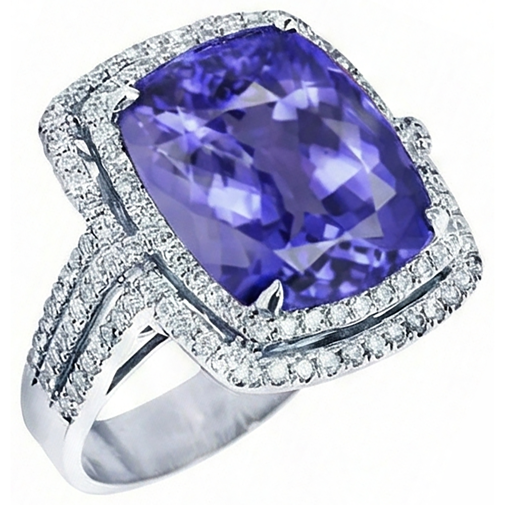 naturel round tanzanite 5.01carats bague détail rapproché