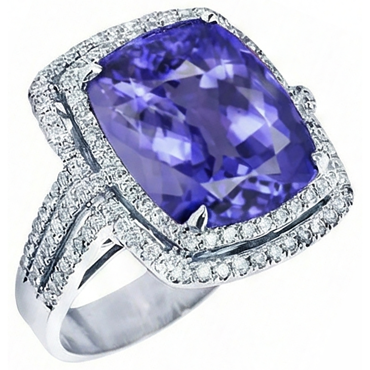naturel round tanzanite 5.01carats bague détail rapproché