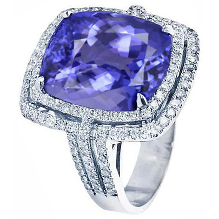 naturel round tanzanite 5.01carats bague vue de dessus