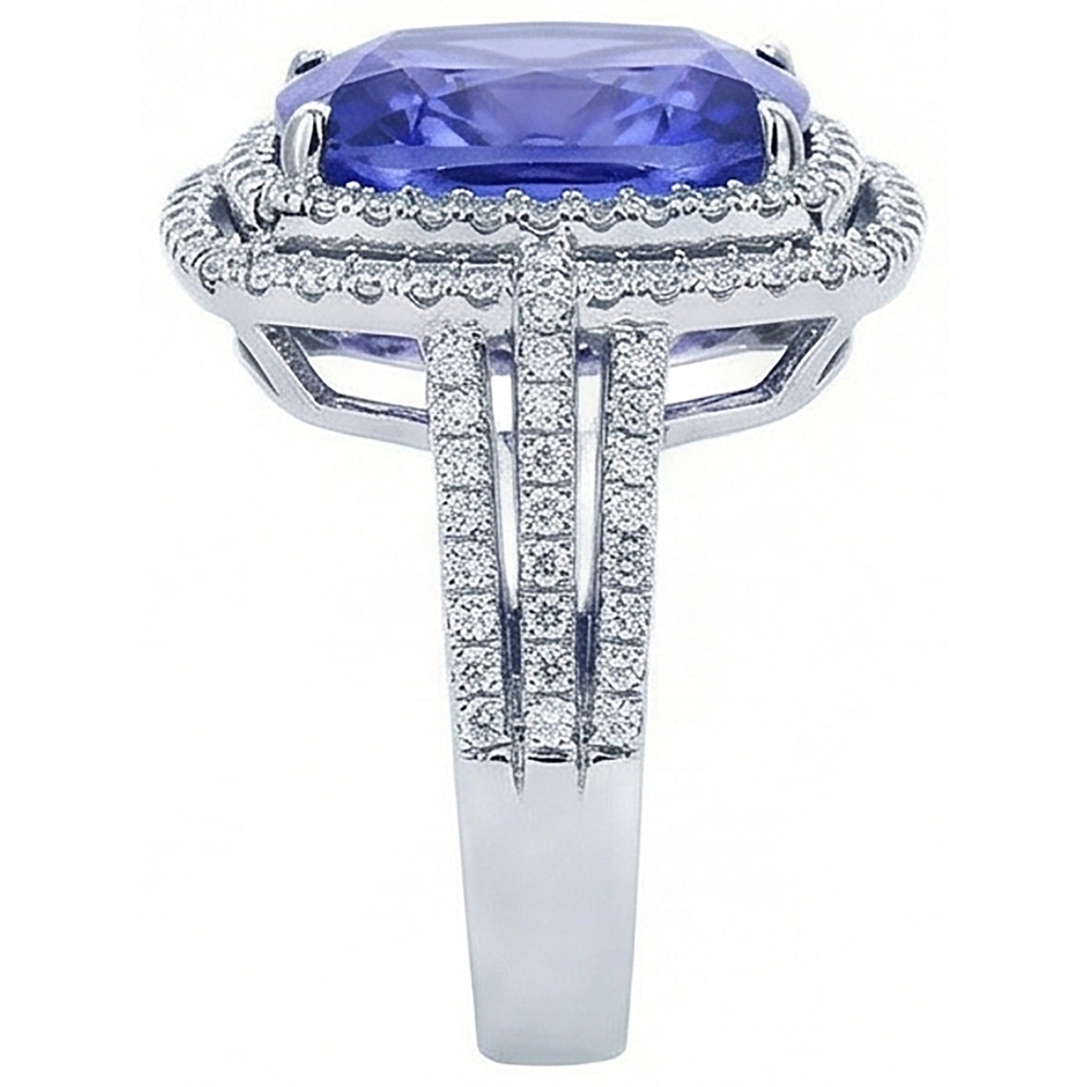 naturel round tanzanite 5.01carats bague vue de profil