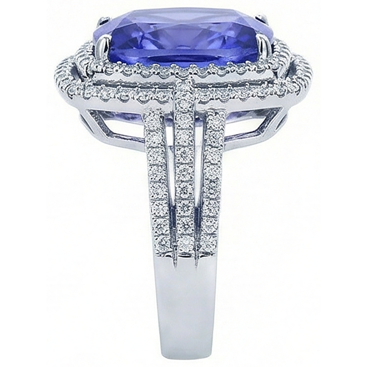 naturel round tanzanite 5.01carats bague vue de profil