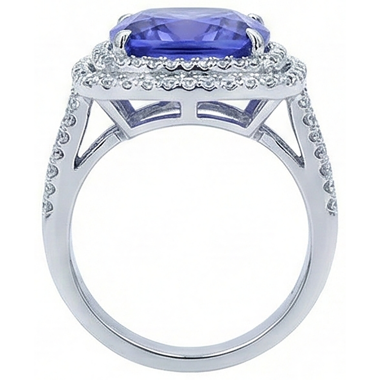 naturel round tanzanite 5.01carats bague sur blanc