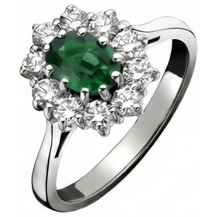 5.25 Carats Emeraude Vert Et Diamants Naturels Extraits des Mines ( et non cultivés en laboratoire ) Bague De Fiançailles Or Blanc 14K