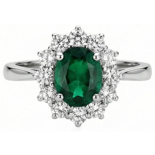 5.25 Carats Emeraude Vert Et Diamants Naturels Extraits des Mines ( et non cultivés en laboratoire ) Bague De Fiançailles Or Blanc 14K