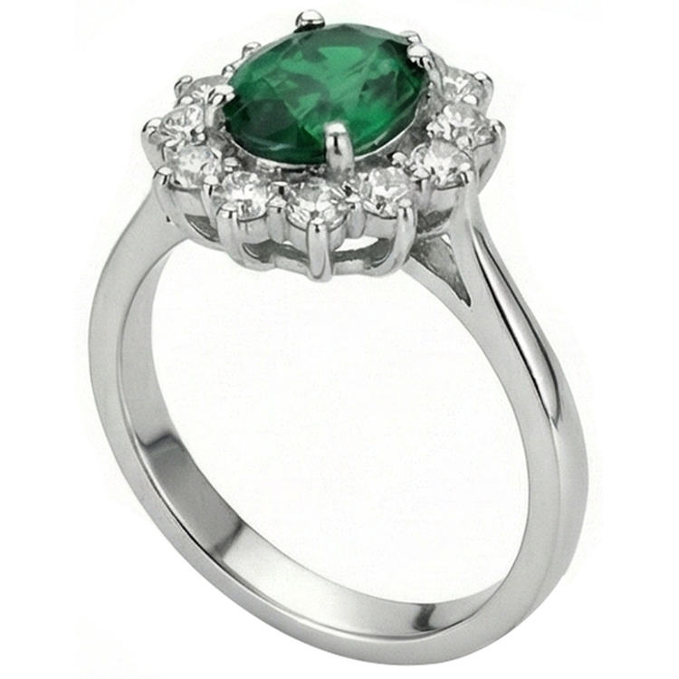5.25 Carats Emeraude Vert Et Diamants Naturels Extraits des Mines ( et non cultivés en laboratoire ) Bague De Fiançailles Or Blanc 14K