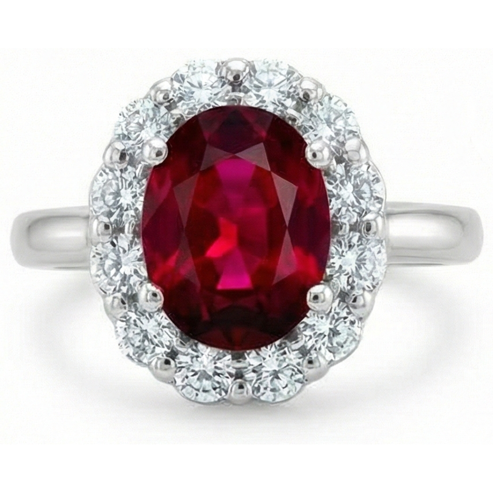 5.25 Carats Rubis Avec Halo Diamant Alliance Or Blanc 14K