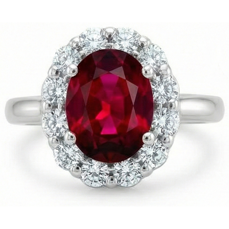 5.25 Carats Rubis Avec Halo Diamant Alliance Or Blanc 14K