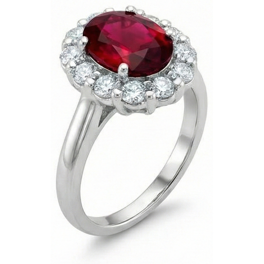 5.25 Carats Rubis Avec Halo Diamant Alliance Or Blanc 14K