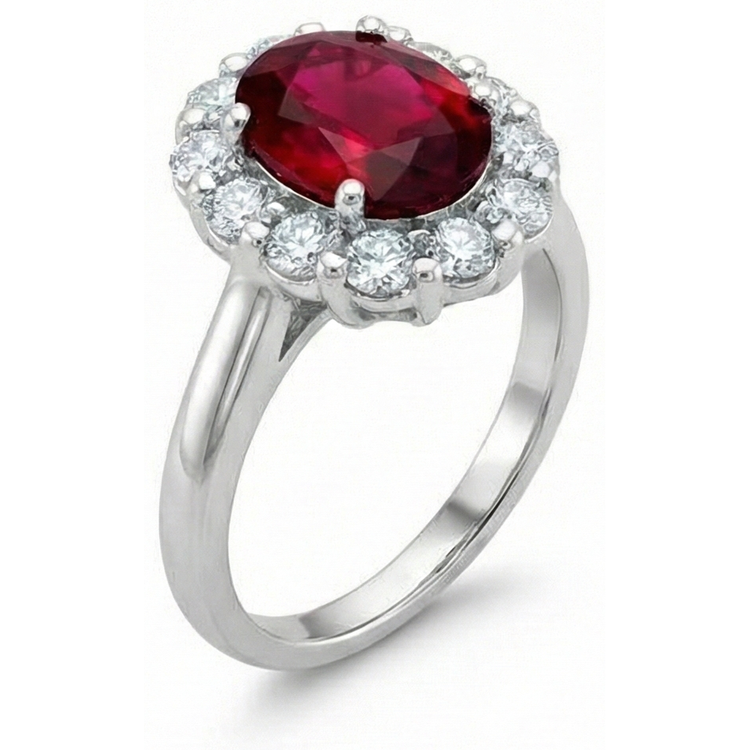 5.25 Carats Rubis Avec Halo Diamant Alliance Or Blanc 14K