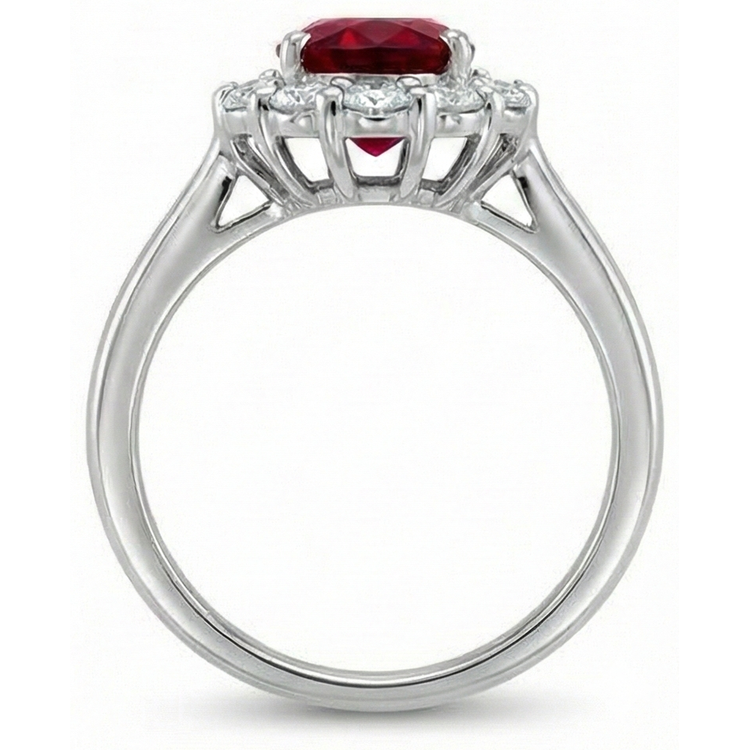 5.25 Carats Rubis Avec Halo Diamant Alliance Or Blanc 14K