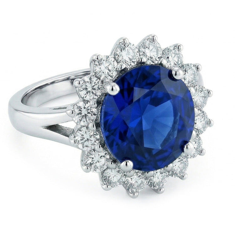 Taille Brillant Saphir Bleu Royal bague en Or 14K Blanc – vue principale