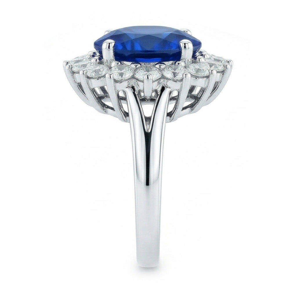 Taille Brillant Saphir Bleu Royal bague en Or 14K Blanc – vue d'angle