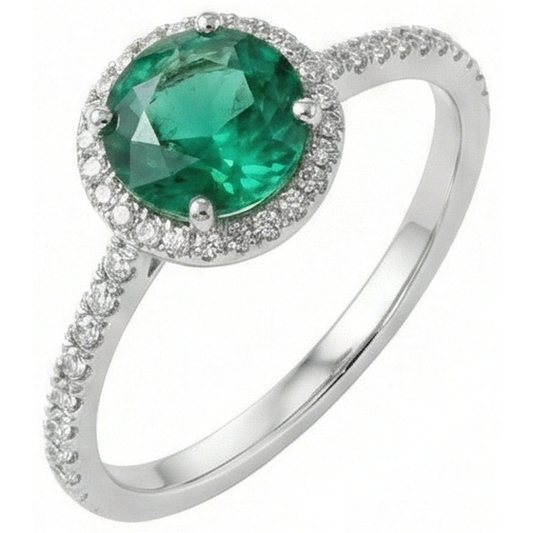 5.25 ct émeraude verte avec diamant or blanc 14K