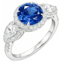 5.30 Ct Poire Et Diamants Naturels Extraits des Mines ( et non cultivés en laboratoire ) Ronds Ceylan Saphir Bague Or Blanc 14K