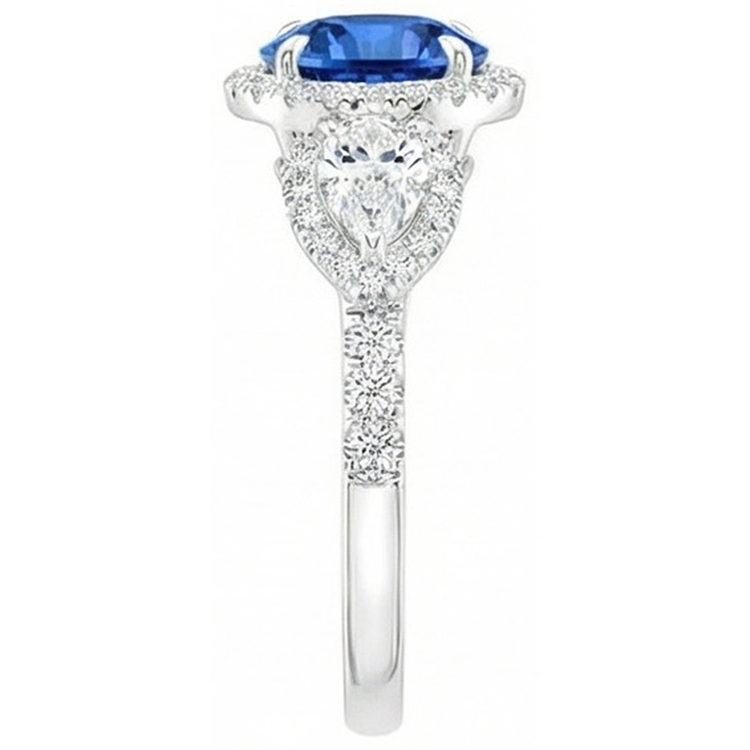 5.30 Ct Poire Et Diamants Naturels Extraits des Mines ( et non cultivés en laboratoire ) Ronds Ceylan Saphir Bague Or Blanc 14K