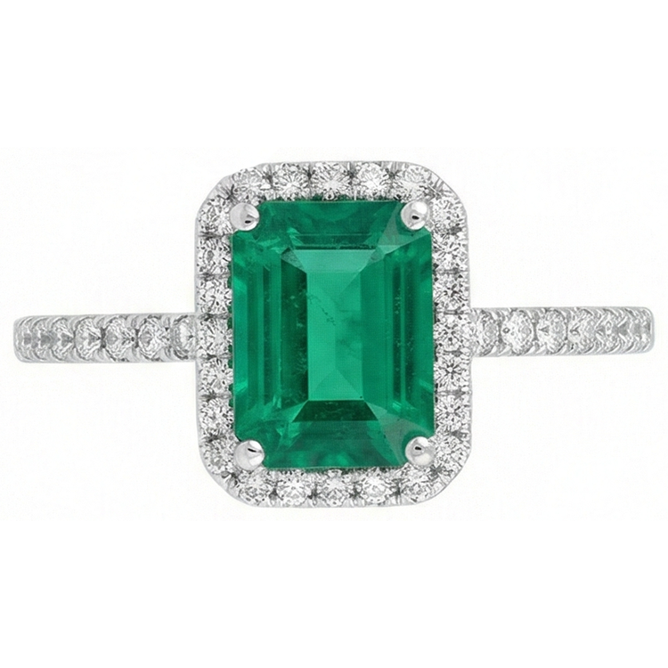 5.45 carats émeraude verte taille émeraude avec bague de mariage en diamant 14K