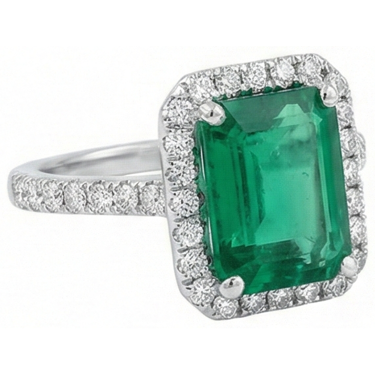 5.45 carats émeraude verte taille émeraude avec bague de mariage en diamant 14K