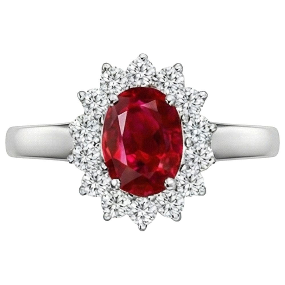 5.5 Carats Bague Rubis Taille Ovale Diamant Or Blanc Bijoux Femme