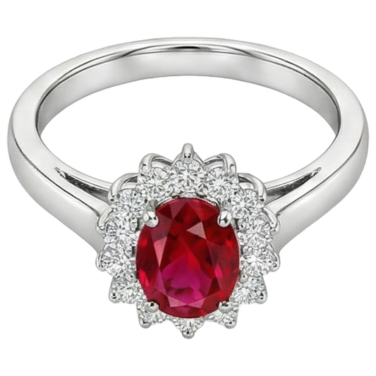 5.5 Carats Bague Rubis Taille Ovale Diamant Or Blanc Bijoux Femme
