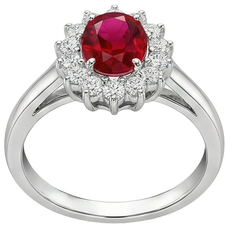 5.5 Carats Bague Rubis Taille Ovale Diamant Or Blanc Bijoux Femme