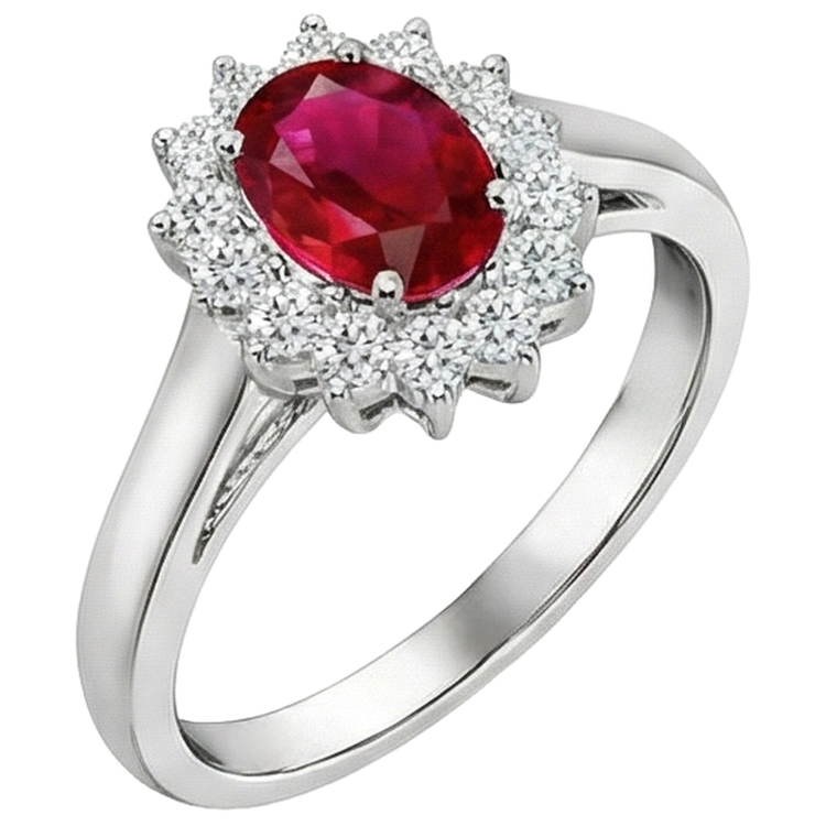 5.5 Carats Bague Rubis Taille Ovale Diamant Or Blanc Bijoux Femme